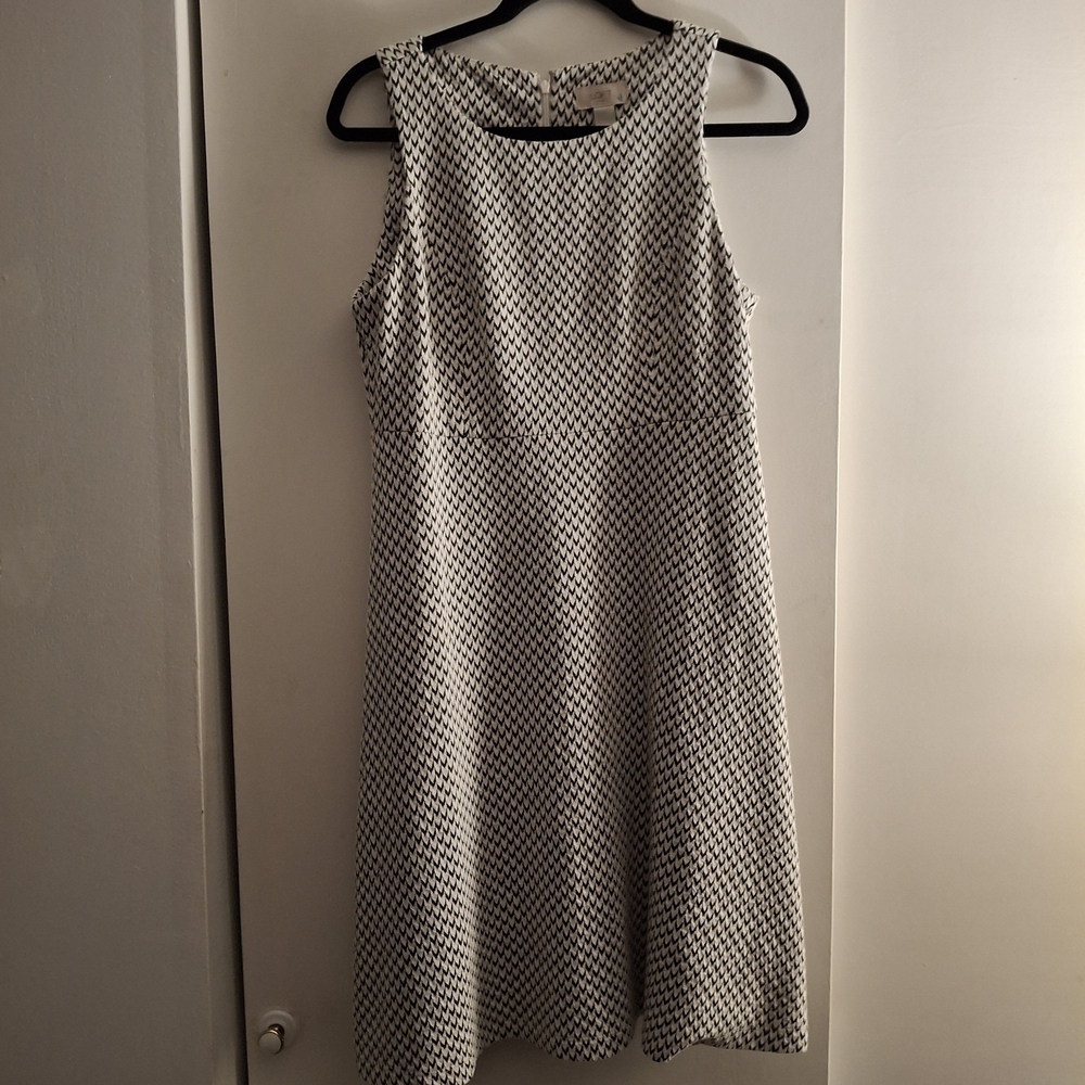 LOFT Black and White Halter Sheath Sleeveless Midi Dress